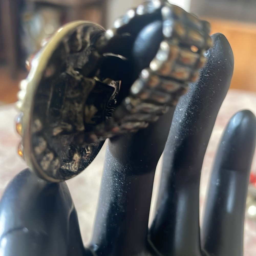 EUC Vintage Elegant Yellow & Brown Ring Cuff Bracelet W/Large Yellow Gemstones - Picture 9 of 13